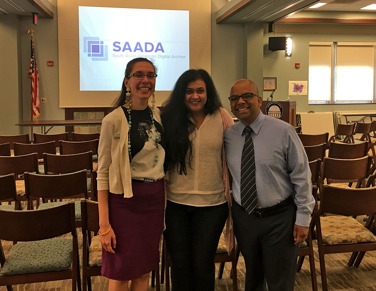 Dr. Joshi is a proud supporter of SAADA, the South Asian American Digital Archive. Pictured here with Livingston (NJ) Librarian Anna Coats and SAADA founder Samip Mallick.