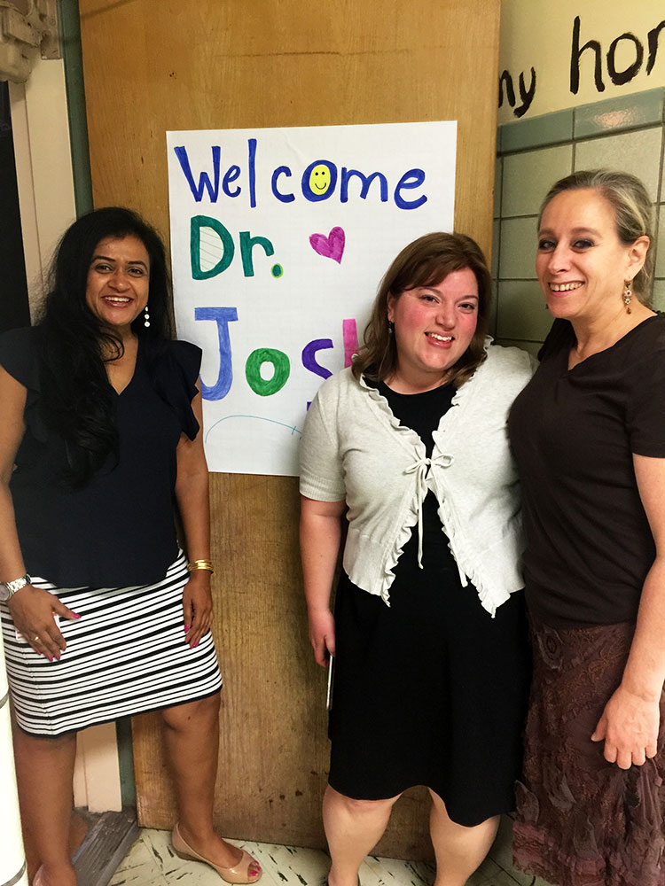 From 2014-2017, Dr. Joshi worked with the South Orange/Maplewood School District, leading teacher trainings and parent/community forums on equity and justice. Here she is pictured with two educators who invited her to talk about Social Justice with middle school students.
